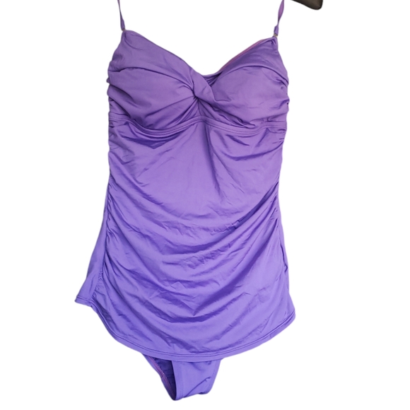 Jantzen Draped Surplice Purple One Piece Swimsuit Aqua Slimming V-Neck Size 10 - Picture 1 of 16
